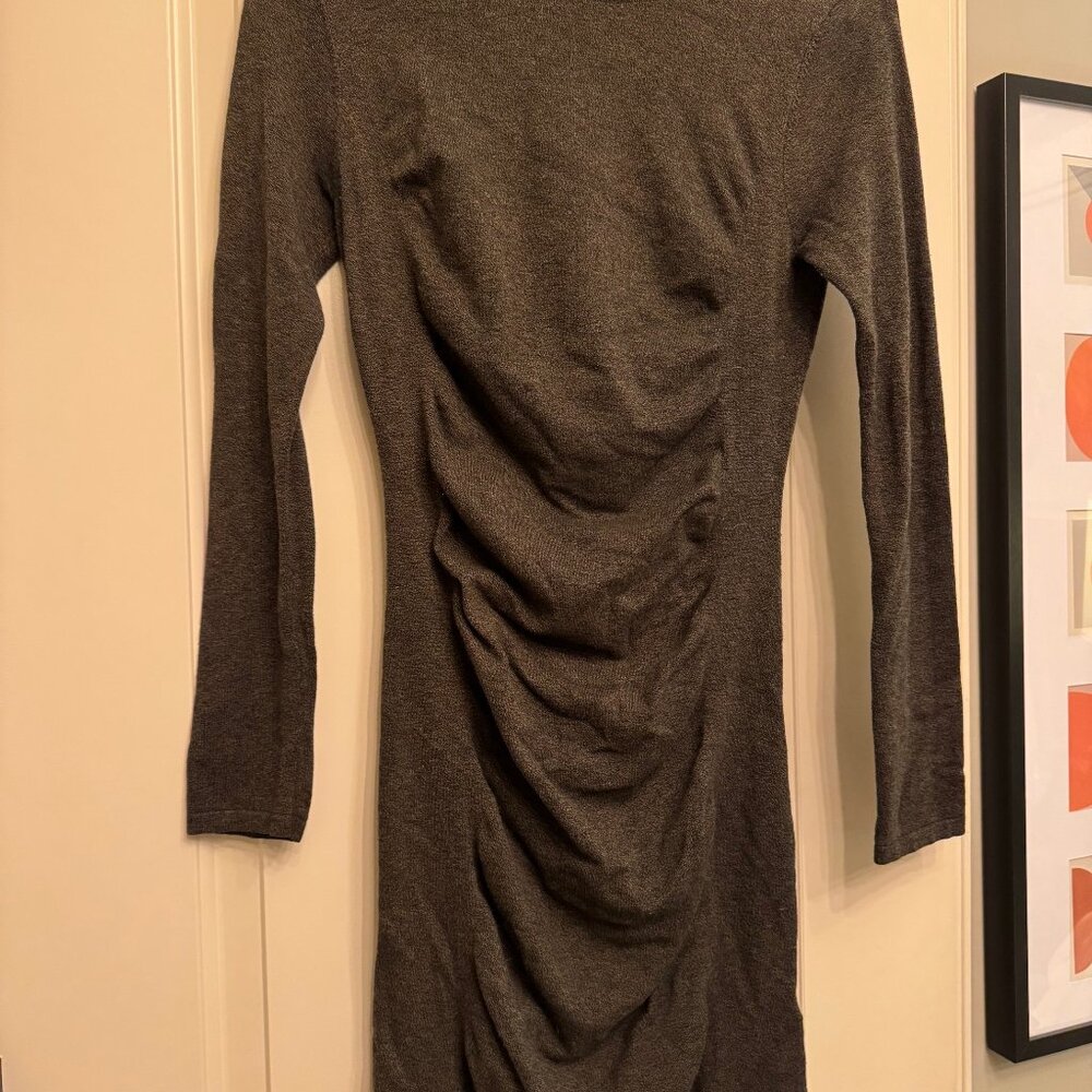 Long Sleeve Sweater Dress - Ruched - Dark Green - Express - Medium